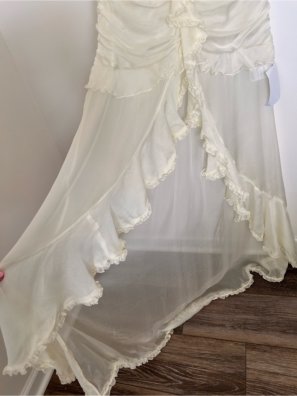 For Love & Lemons Bridal Ruched Satin Puff Sleeve Mini Dress Ivory S - Picture 7 of 16